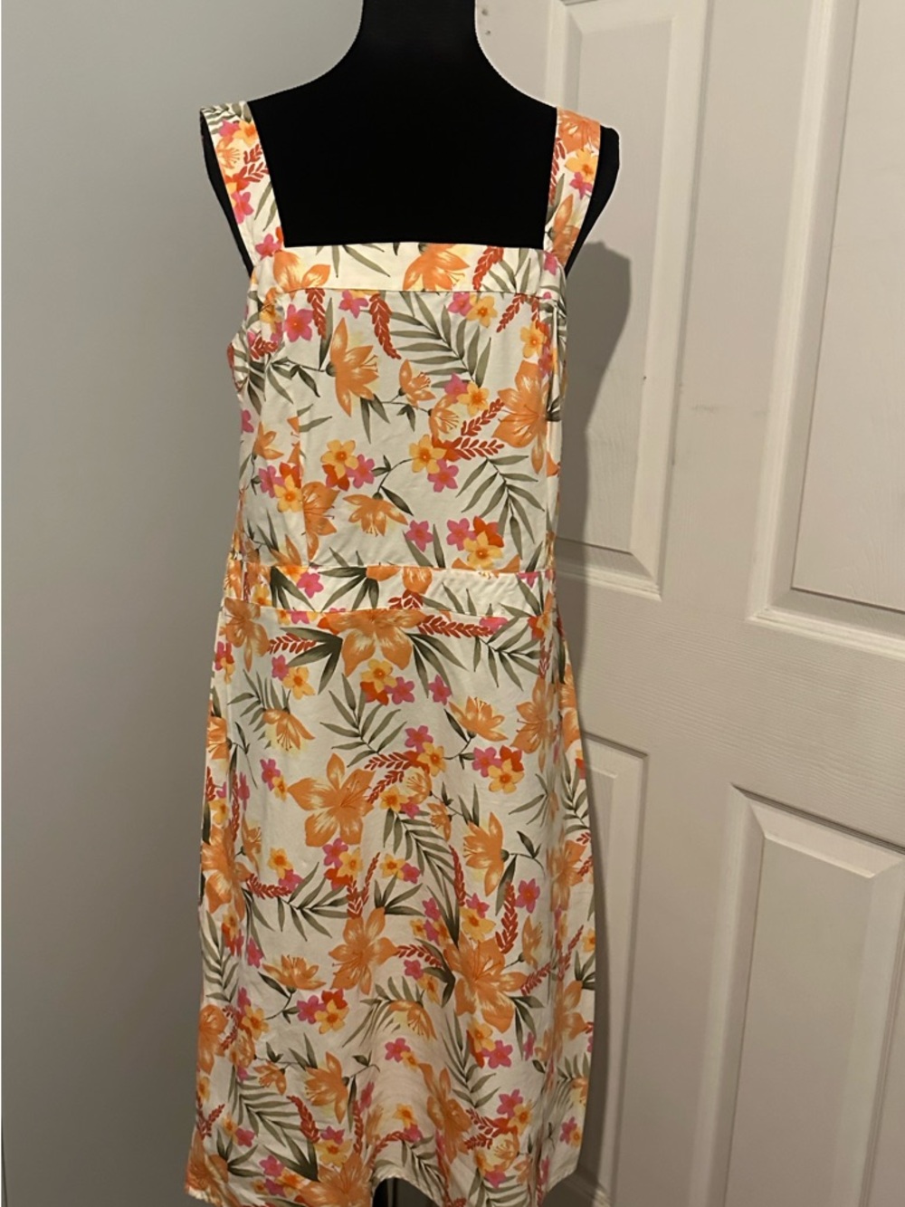 Rare Faded Glory Bright Tropical Floral Square Neck Midi Dress - Summer Vacation